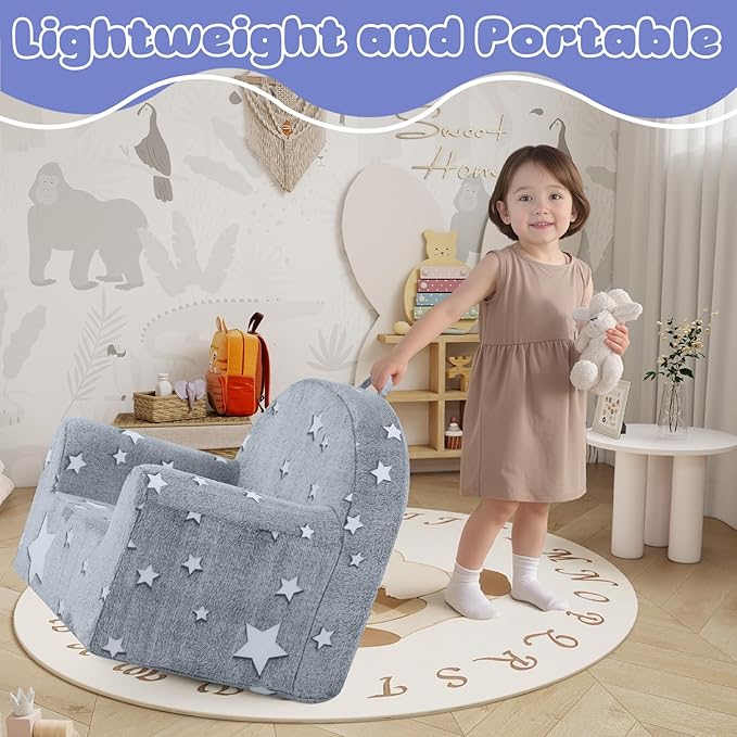 MeMoreCool Comfy Toddler Chair for 1-3 Years Old, Glow Star Kids Reading Chair, Soft Plush Toddler Armchair, Cozy Foam Lounge Kids Armchair for Baby Room, Living Room, Playroom, Reading Nook