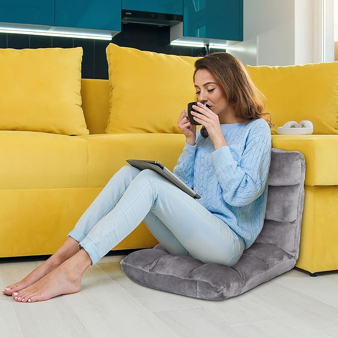 Epetlover 14-Position Adjustable Floor Gaming Chair Foldable Memory Foam Armless Sofa Seat Couch Recliner with Comfy Back Support for Working Meditation Reading, Grey
