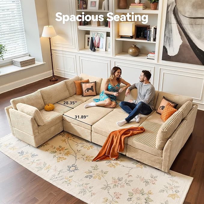 CAODOC Large 9 Seat Modular Sectional Sofa with Ottoman Seat Corduroy Sleeper Sectional Sofa Bed Oversized Convertible Modular Couch for Living Room