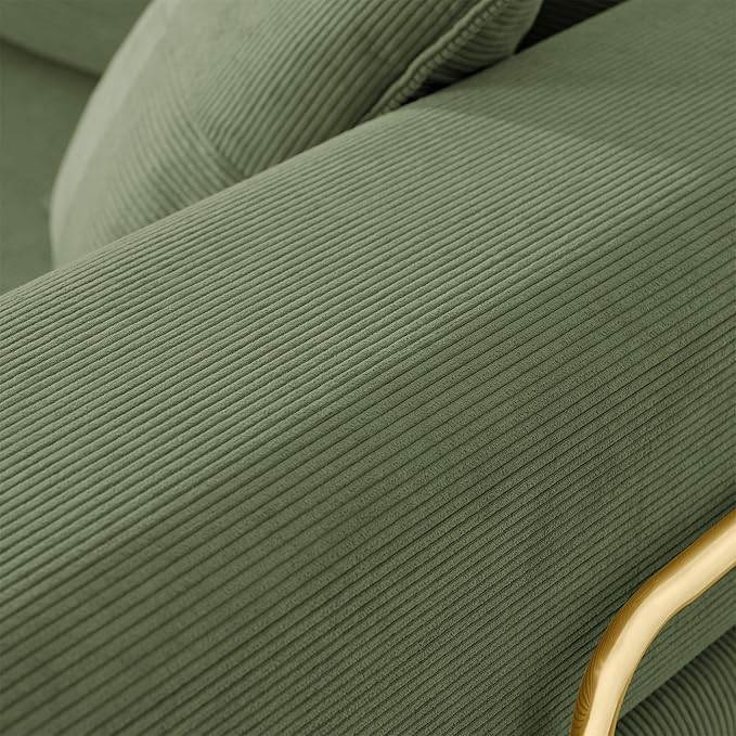 Antetek Convertible Futon Sofa Bed, 3 Seater Modern Corduroy Foam Floor King Size Bed Fold Out Sleeper Lounge Loveseat Sofa Couch with 2 Throw Pillows for Living Room Bedroom Guest Room, Green