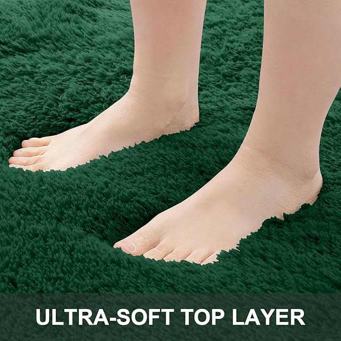 OLANLY 2x3 Machine Washable Small Bedside Rug, Soft Fluffy Shaggy Entryway Throw Rugs for Bedroom, Living Room, Indoor Floor Carpet for Kids Girls Boy, Nursery Rooms, Home Decor Aesthetic, Dark Green