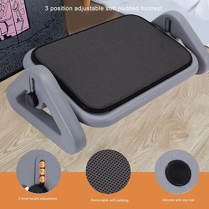Adjustable Foot Rest for Under Desk, Plastic Ergonomic Foot Stool for Office and Home Use