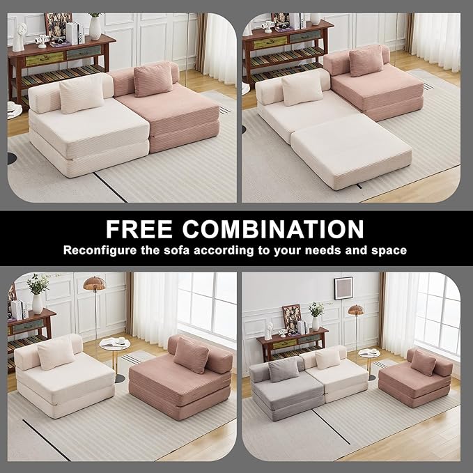 Folding Sofa Bed, Convertible Sleeper Chair with Pillow, Single Sofa with Back Support, Portable Fold Out Chair Cloud Couch Bed, Comfy Floor Sofa Lounge for Living Room Bedroom, Black