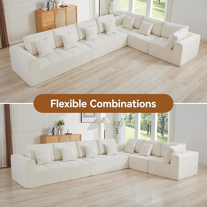 170'' Boneless Modular Couches for Living Room, Compressed Cloud Sectional Modern Sofa, L Shaped 7 Seater Upholstered Memory Foam Oversized Sofa, No Assembly, Chenille Beige