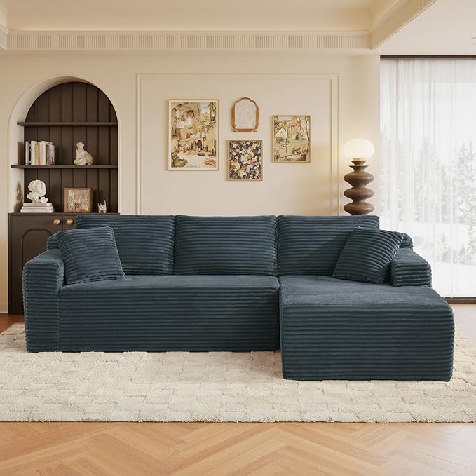 105" Sectional Couches for Living Room Cloud Couch Sofa with L-Shape Upholstered Boneless Couchs Modern Modular Sectional Couch with Chaise (Dark Grey, 105" W+Right Facing Chaise+2Seaters)