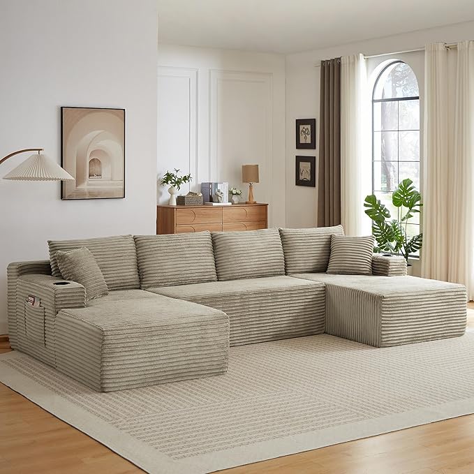 96" Sectional Couches for Living Room Cloud Couch Sofa with L-Shape Upholstered Boneless Couchs Modern Modular Sectional Couch with Chaise (Camel, 133" W+U Facing Chaise)