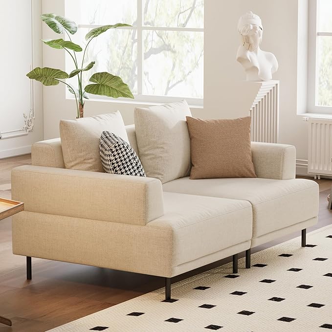 Modular Sectional Sofa for Living Room, 66.1" Wide Mid-Century Modern Fabric Couch with Cozy Seating, Suitable for Living Room, Bedroom & Daily Relaxation - Beige