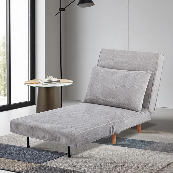 CITTANEO 31" Convertible Sleeper Chair, 3-in-1 Foldable Chair Bed with Pillow, 3-Position Adjustable Backrest, Single Sofa Bed for Apartment, Office, Light Gray