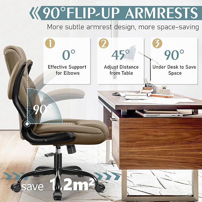 Leather Office Chair, PU Home Computer Desk Chairs with Ergonomic Back Support, 360°Swivel Free, Small Gaming Chair with Wheels and Adjustable Armrests, for Short People Use
