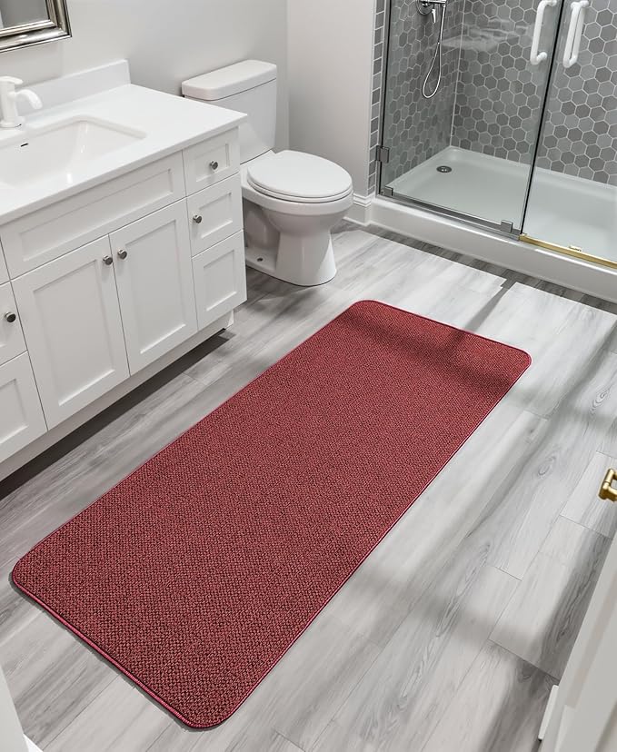 Bosap Christmas Bath Mat,Ultra Thin Bathroom Runner Rugs,Large Bath Mats for Bathroom,Quick Dry,Non-Slip,Machine Washable,Low Pile,Bath Rug,Shower Outside,Sink,Home Decor Accessories.Red,（17x59inch）
