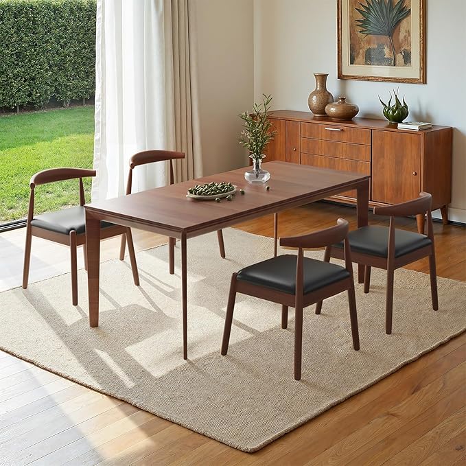 Farini Mid Century Modern Dining Chairs Set of 2, Solid Wood Frame Kitchen Chairs with PU Leather Upholstered Seat for Dining Room & Breakfast Nook，Walnut-Black