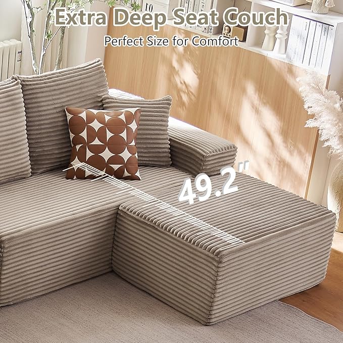 Lakifun 166.9" L-Shape Sofa with Ottoman, Modern Modular Sectional Comfy U-Shape Cloud Couch, Deep Seat, Upholstered Corduroy Sleeper Chaise Longue for Living Room Bedroom, No Assembly Required, Camel