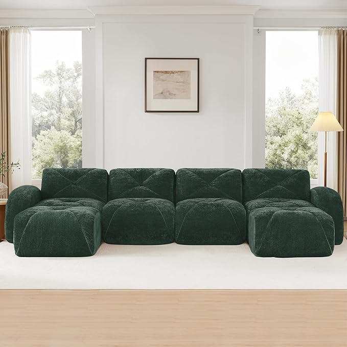 Modular Sectional Sofa with Free Combination,Oversized Boneless Floor Couch for Living Room & Lounge,Velvet 3-Seater Sectional Couch with 2 Ottomans,No Assembly Needed