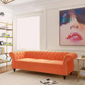 QHITTY Accent Large Sofa, Chesterfield Couch 3 Seater Modern Velvet Couch Upholstered Sofa with Tufted Back for Living Room Furniture (Orange)