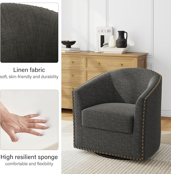 DREAMSIDEA Swivel Barrel Accent Chair, Modern Round Small Reading Armchair for Living Room Bedroom (Grey, Set of 1)