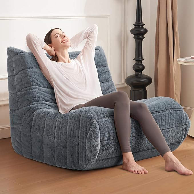 Bean Bag Chair Big Sofa Beanbag Chair for Adults Fireside Chair Bean Bag Lounger with Memory Foam Filled for Home,Apartment or Gaming Venue(Grey Plush)