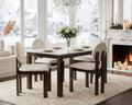 Modern Wood Dining Chairs Set of 4, Farmhouse White Boucle Kitchen Chairs with Round Back and Wooden Walnut Legs, Mid-Century Armless Upholstered Accent Chairs for Dining Room/Living Room/Restaurant