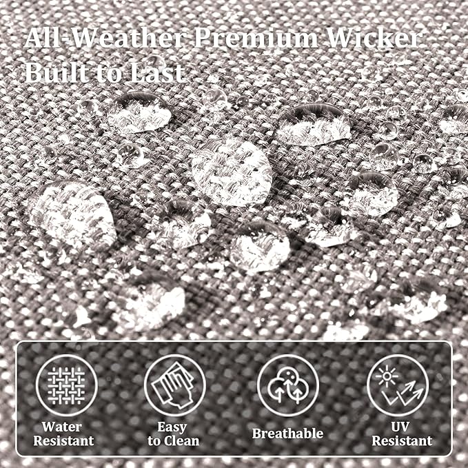 3 Pieces Patio Sofa Set with 6" Thick Cushions, High Back Wicker Sectional Outdoor Sofa with Ottomans, Outdoor Seating Furniture High Back Conversation Set for Balcony Deck Porch Backyard, Brown/Beige