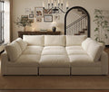 Cloud Modular Sectional Sleeper Sofa with Storage Ottoman, 128" Oversized Sectional Couches for Living Room, Cloud Modular Sleeper Sofa with Chaise, 9 Seater, Chenille, Beige