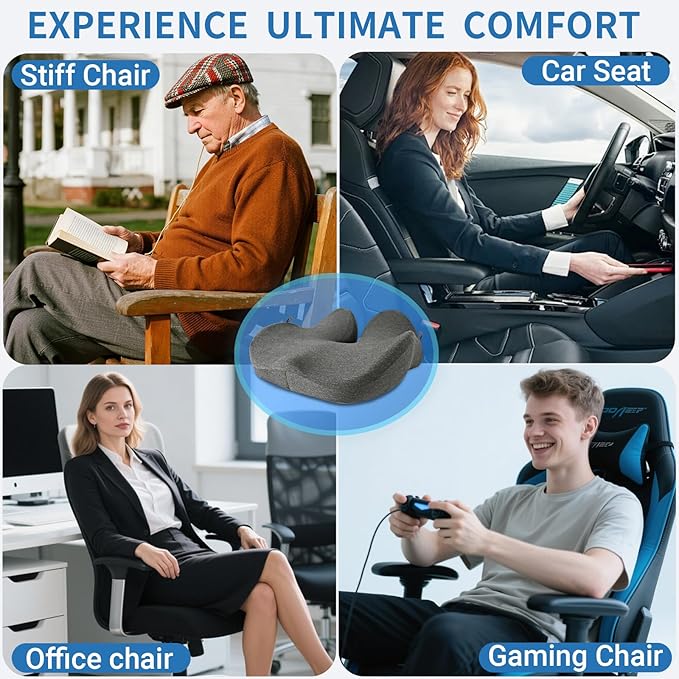 Memory Foam Seat Cushion,High Support Ergonomic Office Chair Cushion Thickened with Strap for Hip, Sciatica,Hemorrhoids,and Tailbone Pain Relief,Seat Cushion for Car,Home,Office