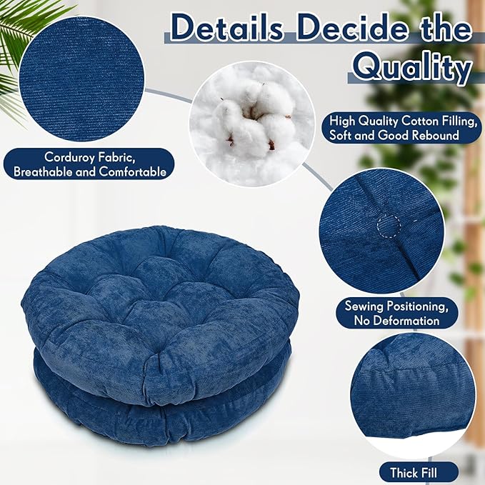 Jerify Floor Pillow Cushions 22 x 22 Inch Round Square Large Meditation Floor Pillow for Classroom Adult Meditation Picnic Party Cushion for Seating Gift Christmas(Round,Navy Blue,4 Pcs)