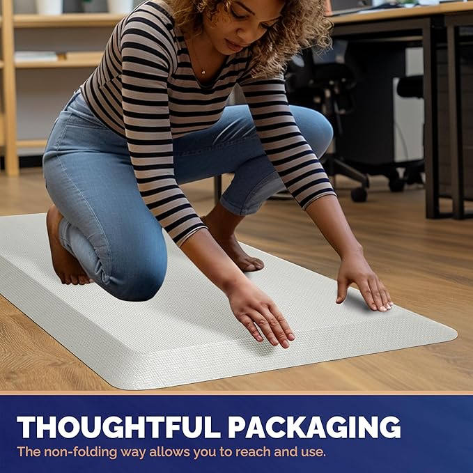 FEATOL Anti Fatigue Mats for Standing, 9/10 Extra Thick Ergonomic Standing Desk Mat, Comfort & Durable Memory Foam Standing Mat at Home,Office All Day (17" x 24", White, 1PC)