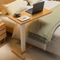 Solid Wood Overbed Bedside Table with Hidden Casters, Adjustable Hospital Bed Table Rolling Laptop Desk with Split Dual Desktop & Pneumatic Gas Spring Lift for Hospital, Home Use (Natural)