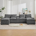 125'' U Shaped Cloud Modular Sofa, Chenille Upholstered Comfy Sectional Couch with Storage Console, USB Charging Ports & Cup Holders, Modern Deep Seat Sofa for Living Room, Grey