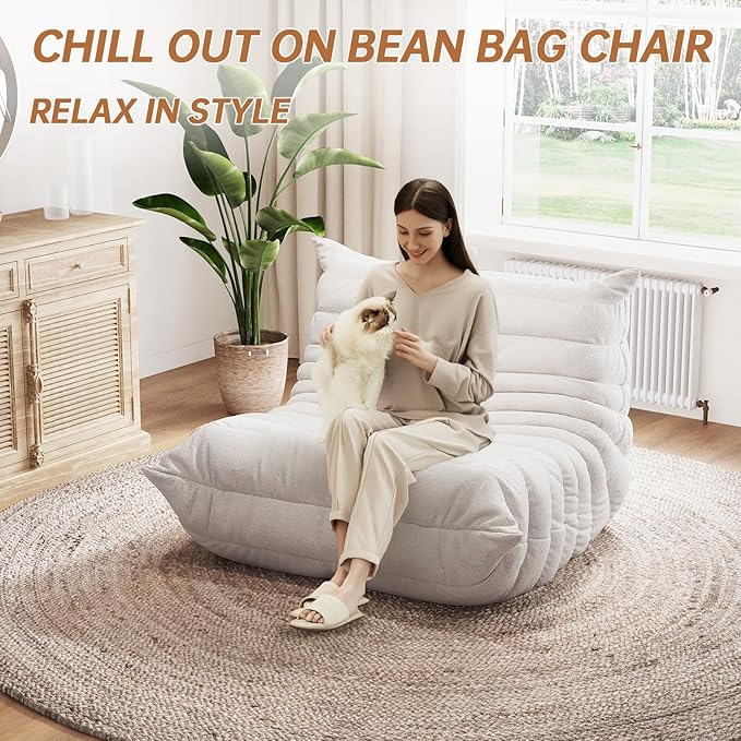 Selyteramy Oversized Bean Bag Chairs for Adults, Giant Beanbag Chair with Memory Foam, Comfy Lounge Chair Lazy Sofa for Apartment, Living Room, Bedroom, Office(Teddy Fabric)