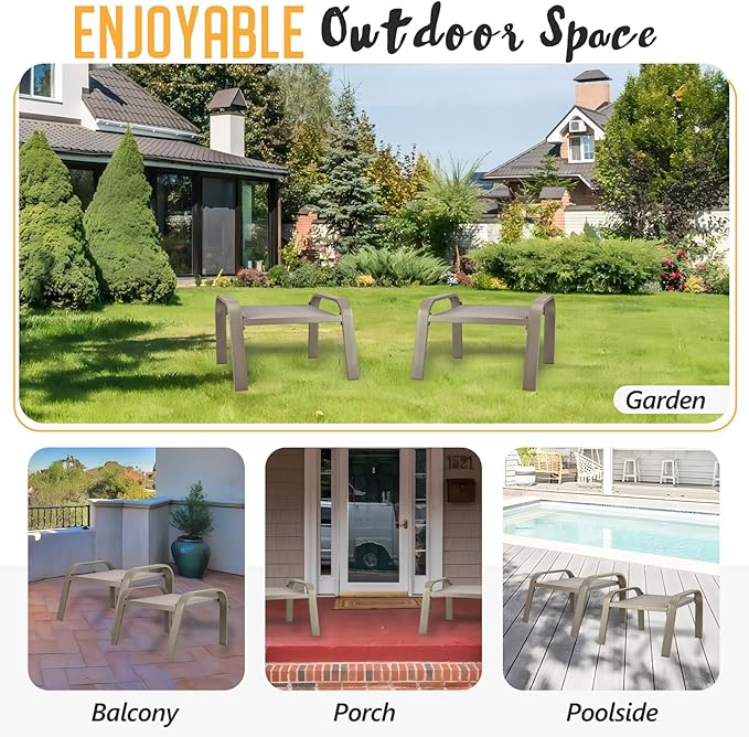 Deugold Outdoor Patio Footstools 2 Set Suit Patio Chairs Texliene Outside Ottomans Side Table for Backyard Beige
