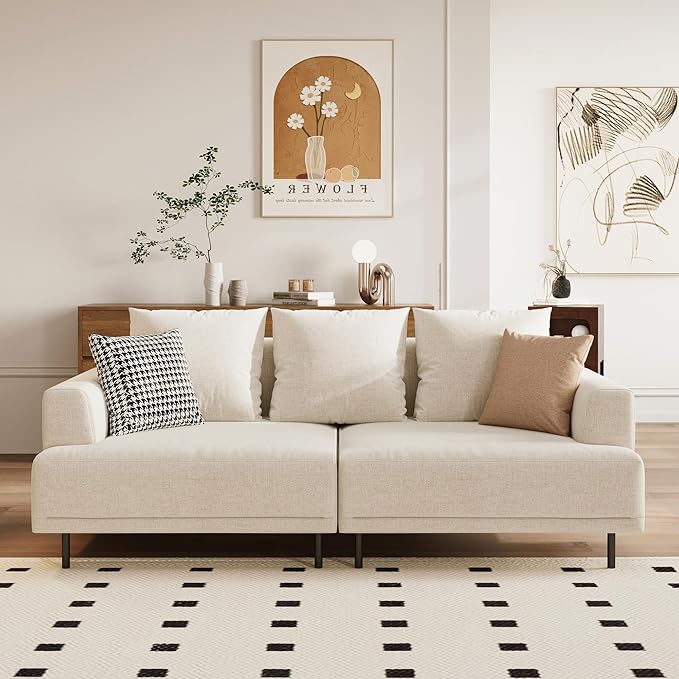 Modular Sectional Sofa for Living Room, 82.6" Wide Mid-Century Modern Fabric Couch with Cozy Seating, Suitable for Living Room, Bedroom & Daily Relaxation - Beige