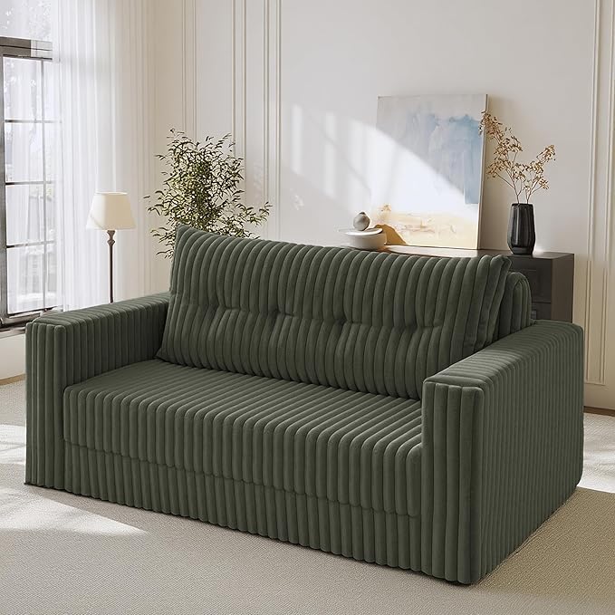 HABUTWAY Folding Sofa Bed, 2 in 1 Convertible Sleeper Chair with Pillow, Portable Fold Out Chair Bed with Armrest, Comfy Floor Couch, Lazy Sofa for Living Room Bedroom Dorm Home Office, Green