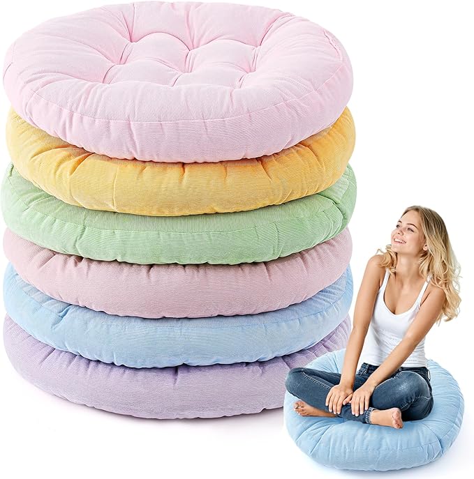 Jerify Floor Pillow Cushions 22 x 22 Inch Round Square Large Meditation Floor Pillow for Classroom Adult Meditation Picnic Party Cushion for Seating Gift Christmas(Round, 6 Pcs)