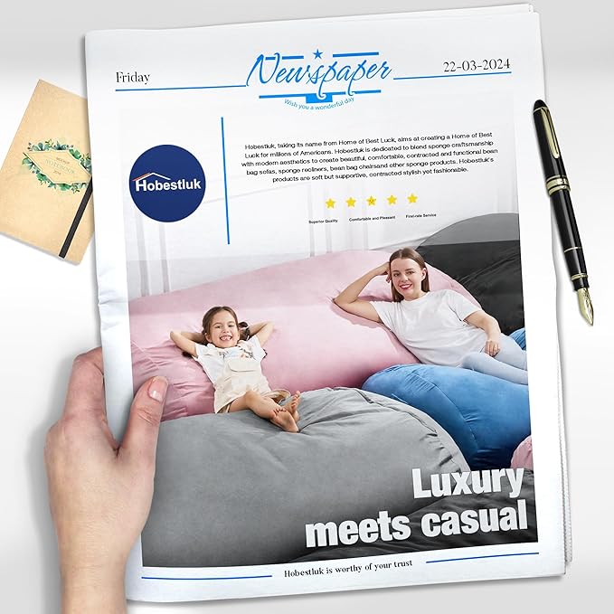 Hobestluk 3FT Bean Bag Chair Large Beanbag with Removable Cover Adult Bean Bag Chair with Portable Handle Desgin for Living Room Bedroom (Grey, 3FT)