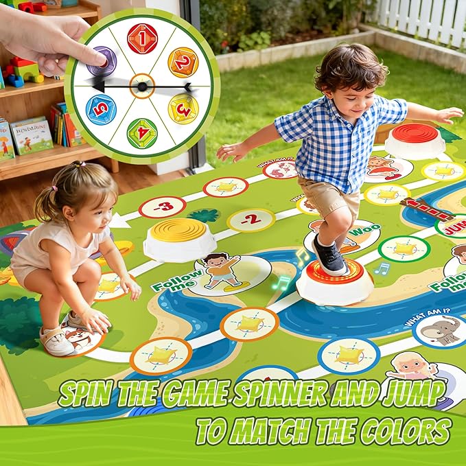 HYES Light Up Stepping Stones for Kids - 6 PCS Non-Slip Musical Stackable Step Stones with Game Map, Toddler Obstacle Course Sensory Toys, Indoor Outdoor 3-5 Years Old Boys Girls Birthday Gifts