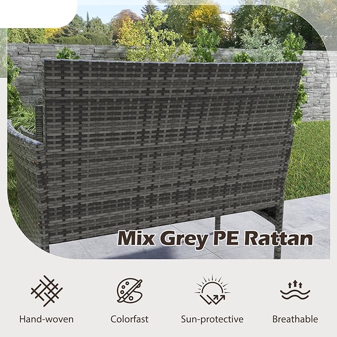 RELAX4LIFE 8-Piece Patio Furniture Set - Rattan Outdoor Conversation Bistro Set w/Cushions, Glass Coffee Table, Wicker Chairs & Loveseat for Garden Backyard Porch, Balcony Furniture Set (2, Mix Grey)