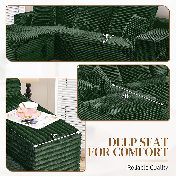 108" Boneless Cloud Sectional Couches for Living Room, Comfy Fluffy L Shaped Memory Foam Deep Seat Boneless Couch, Modular Sectional Sofa with Left Facing Chaise, Green