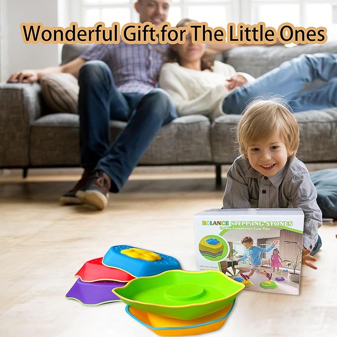 HTWELL Kids Stepping Stones with Sound,Durable Non-Slip Balance,Sensory Stepping Stones,Obstacle Course Indoor Outdoor for Toddler, Toy Gifts for Age 3+（5pcs）