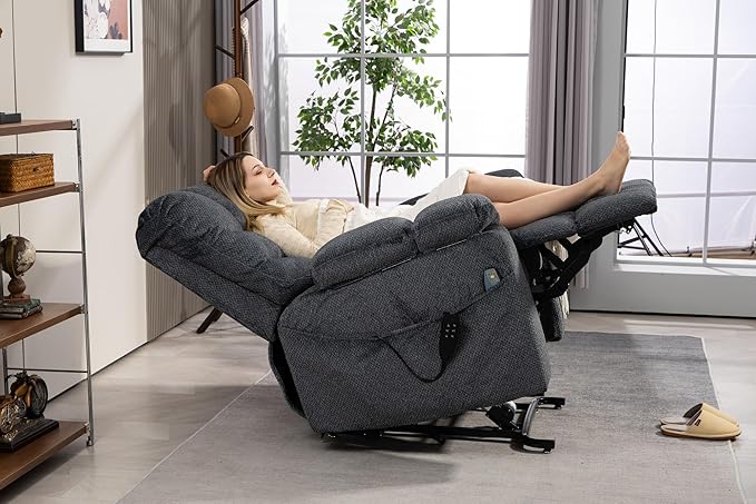Triple Motor Zero Gravity Power Lift Recliner Chair for Elderly, Extra Wide Lay Flat Recliner with Lifts Vertically, Legs Elevated Above The Heart, Heat Massage, Arm Storage & Cup Holders