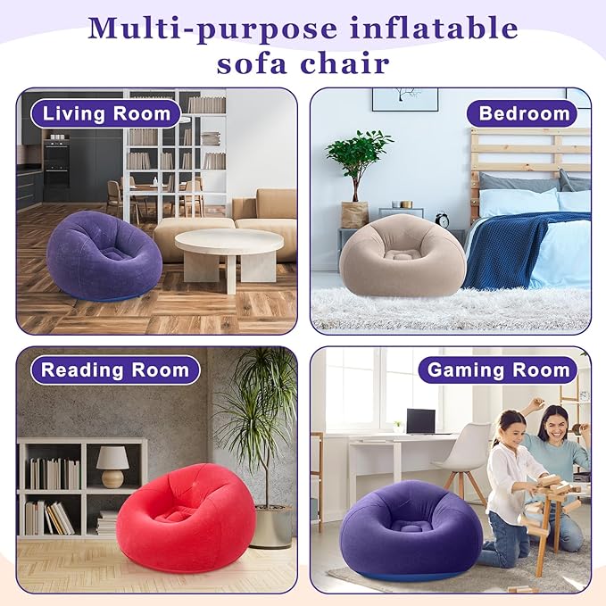 Realspring 12 Pcs Inflatable Bean Bag Chairs for Adults with Electric Air Pump, Blow up Couch Folding Portable Inflatable Couch Lazy Sofa for Outdoor Movie Nights Camping Room (Blue,Red,Coffee)