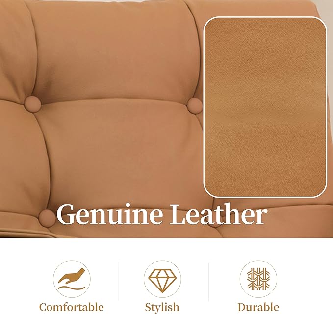 Zouron Leather Accent Chair Modern Reading Armchair Single Sofa Chair for Living Room Bedroom Reception Room, Khaki Button Tufted