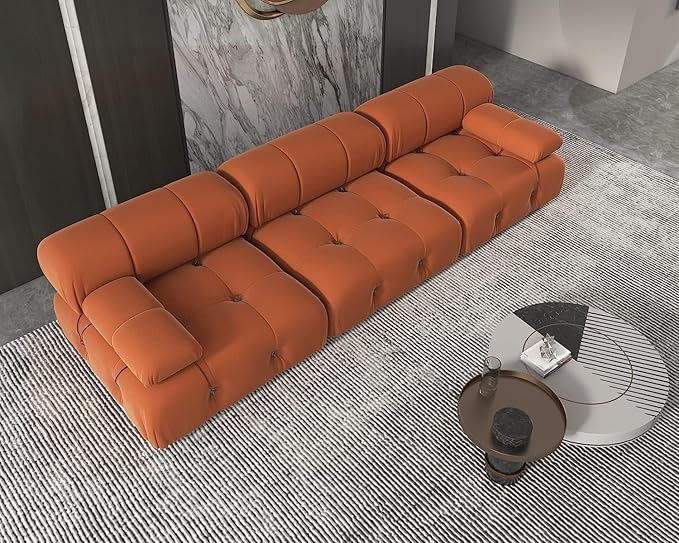 JACH Convertible Modular Sectional Couch, 104" Minimalist Mid-Century Velvet Sofas, Modern Comfy Deep 3-Seat Couches Sectional for Living Room Office Apartment (Orange)