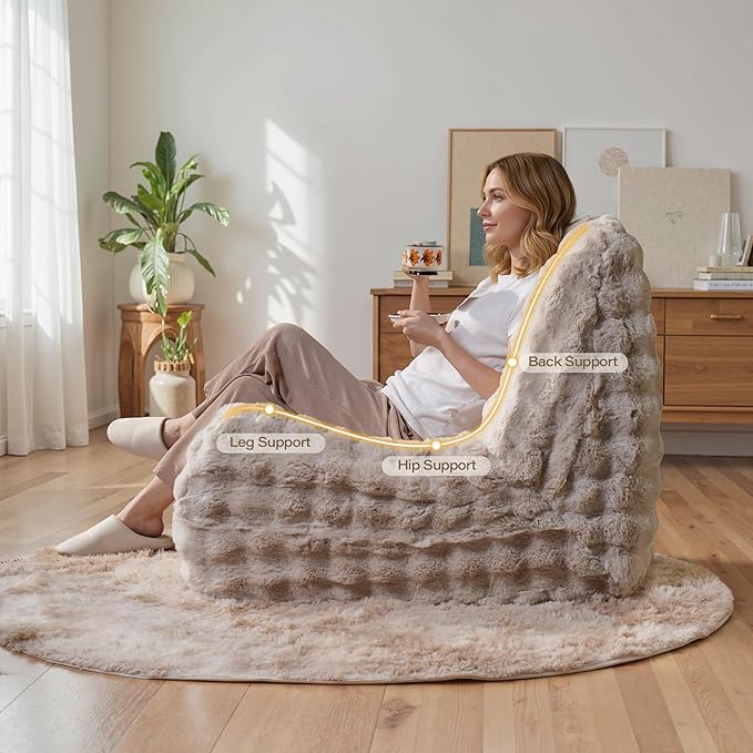 Beige Bean Bag Chairs for Adults,Comfy Small Bean Bag Sofa with Back Support,Memory Foam Bean Bag Chair for Kids,Faux Fur Fireside Beanbags Lazy Sofa for Bedroom,Dorm,Apartment,Living Room