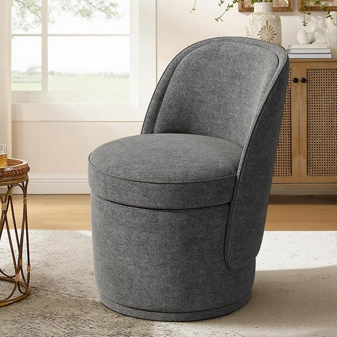 MALOL Swivel Accent Chair, 360° Swivel Chair with Hidden Storage, Vanity Chairs, Modern Small Barrel Swivel Armchair for Living Room/Bedroom, Darkgrey
