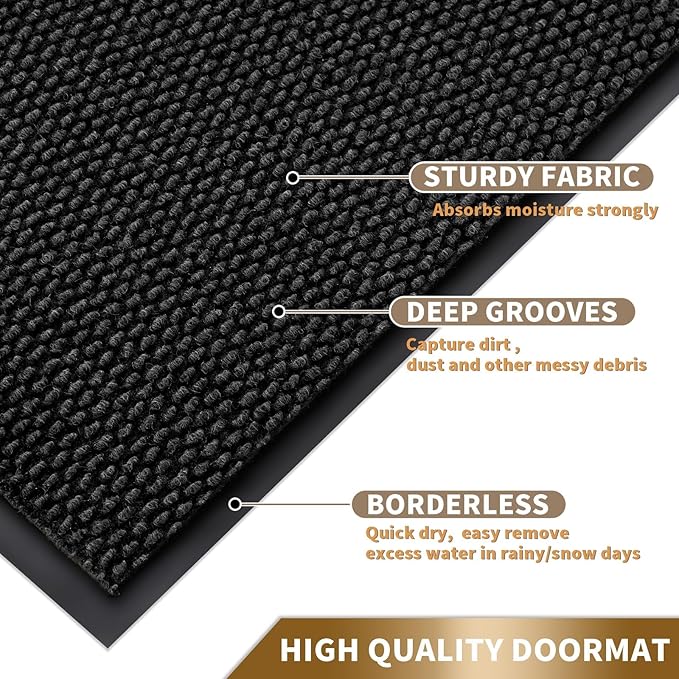 Yimobra Doormat Outdoor Indoor Entrance 36 x 17, All-Season All-Weather Front Door Mat, 100% Waterproof Welcome Matt for Floor Garage Outside Entry, Stain and Fade Resistant,Black