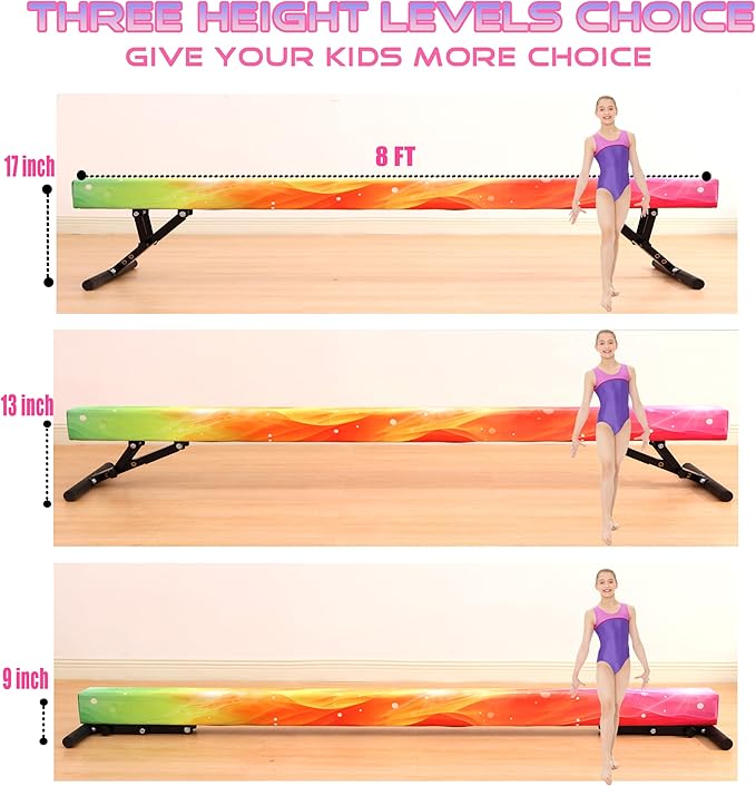 MARFULA Adjustable Balance Beam 8 ft Gymnastic Beam Adjustable Height for Kids and Teenage of All Gymnastic Levels, Gymnastic Training Beam Gymnastic Equipment for Athlete Home and Gym Club Use