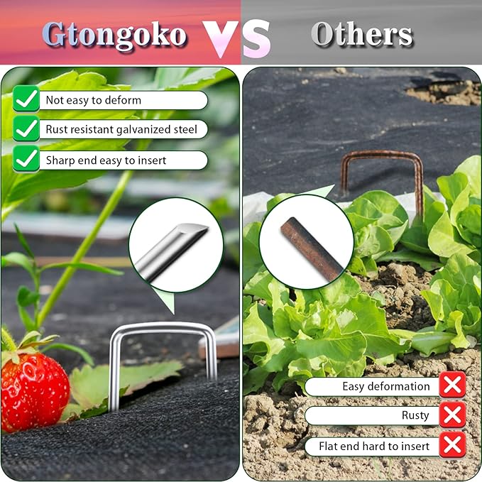 Gtongoko 200 Pack Galvanized Landscape Staples Garden Stakes Plant Cover Stakes 6 Inch 11 Gauge SOD Staples Fence Stakes for Landscaping Securing Weed Barrier Fabric, Decoration
