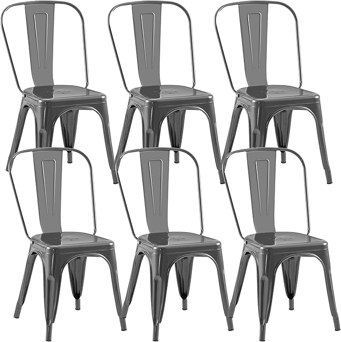 Metal Dining Chairs Set of 6,Stackable Tolix Chair Indoor/Outdoor for Kitchen,Cafe,Restaurant,Bistro & Patio Multiple Colors(Grey)