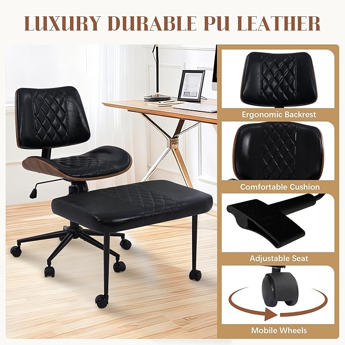 Azaeahom Ergonomic Cross Legged Office Chair with Wheels, Height Adjustable & 360°Swivel for Meditation, Desk & Yoga - Wide Criss Cross Design, Kneeling Chair - Black