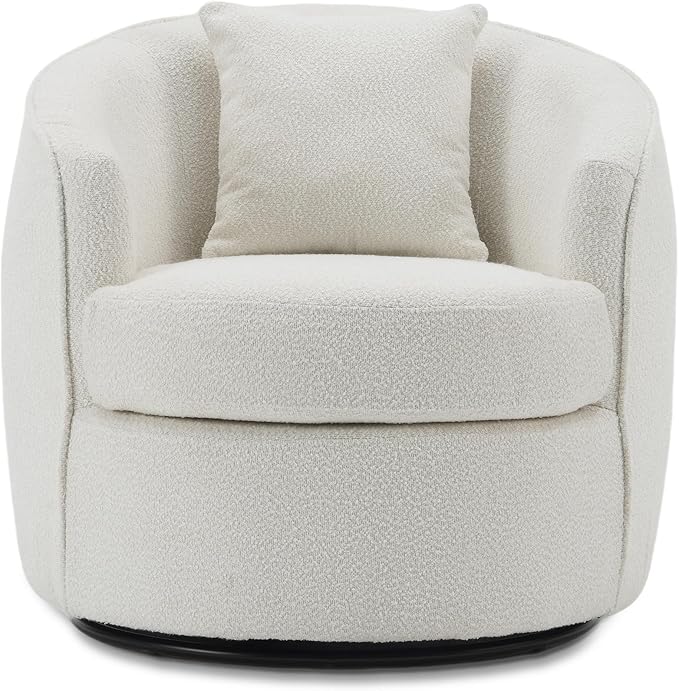 FaFaSoGoodFa Swivel Accent Chair, Modern Upholstered Boucle Barrel Arm Chairs with Pillow for Living Room, 360 Degree Round Swivel Sherpa Armchair with Round Base for Bedroom Club (1, Cream)